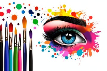 Poster - logo that depicts creativity, colourful, neutral, painter palet, artificial intelligence, female artist, eyes open