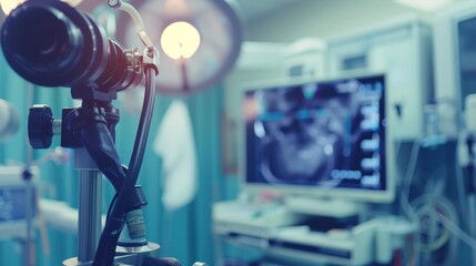Aufkleber - A close-up of a high-tech endoscope examining a patient��s internal organs, set against a sterile, modern operating room background