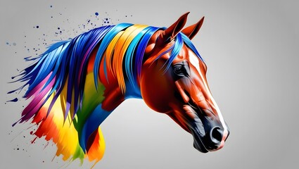 Wall Mural - Beautiful watercolor painting of a colorful horse head.