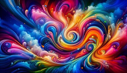 Poster - Vivid rainbow swirl with colorful clouds and dynamic, flowing patterns in a fantasy style