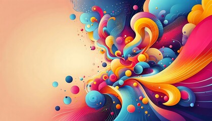 Leinwandbilder - Colorful abstract composition with swirling shapes and spheres on a warm gradient background, exuding energy and creativity