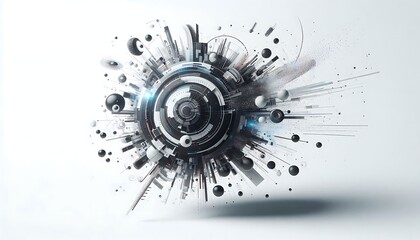 Poster - Futuristic abstraction with circular elements and geometric shapes, creating the effect of an explosion of technology and innovation