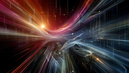 Poster - Colorful light streaks in a dynamic cosmic flow, creating a sense of speed and energy
