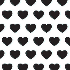 Wall Mural - Seamless pattern with hearts.Repeat pattern with hearts in black and blue lines isolated on white background.Valentine vector graphic background.