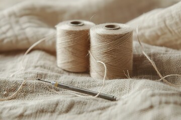 Two spools of thread are on a white cloth