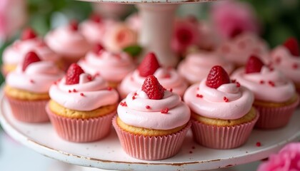 Canvas Print -  Deliciously sweet strawberry cupcakes ready to be savored