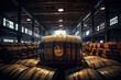 © Archil - A grandiose barrel room with stacks of whiskey casks under a dimly lit, atmospheric setting, showcasing craftsmanship and tradition in a rustic ambiance.