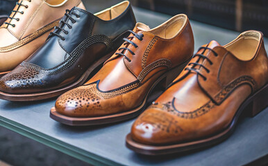 Stylish men's shoes on display