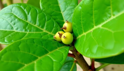 Canvas Print -  Freshly bloomed fruit on a vibrant green tree