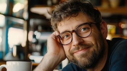 Confident Man Enjoying a Moment in a Cafe