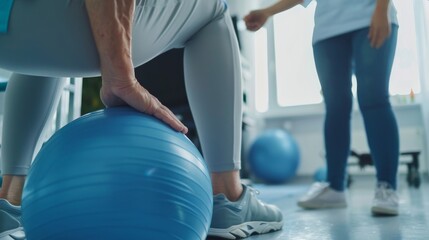 Aufkleber - A close-up of a physiotherapist helping a patient with stretching exercises, set against a clean, modern therapy room