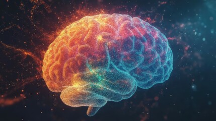 Poster - Dynamic illustration of the human brain in vibrant colors and complex neural networks