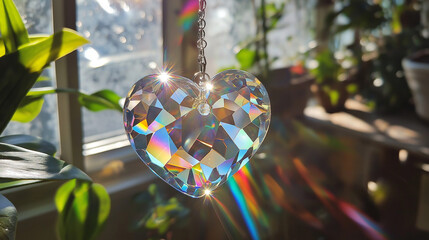 heart shaped glass, Heart-shaped suncatcher, sparkling in sunlight, shimmering, romantic