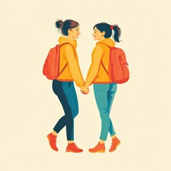 Wall Mural - Vector design of LGBTQ couple holding hands and smiling together