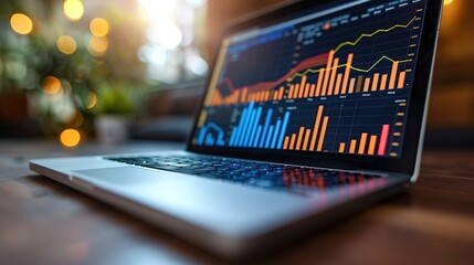 Poster - A laptop computer with a financial graph displayed on the screen.