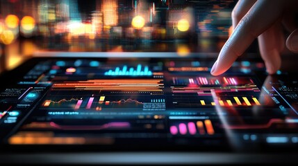 Fototapete - Colorful Digital Infographic on Interactive Screen