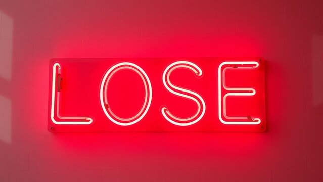 Red neon LOSE sign glowing on a dark background
