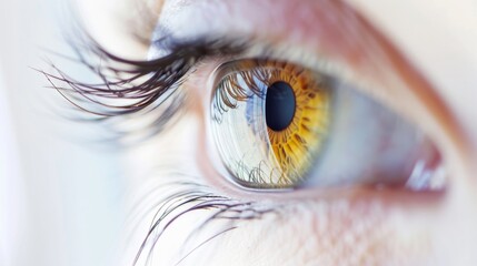 Aufkleber - A delicate image of a human eye with a reflection of a medical scan, set against a clean, white background