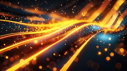 Poster - Yellow neon lines, vibrant, ambient light, black background.