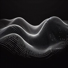Leinwandbilder - Dynamic black and white wave of glowing particles on a dark background