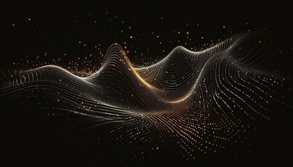 Poster - Abstract digital wave of glowing particles on a dark background. Futuristic data visualization