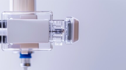 Poster - A detailed close-up of an insulin pump attached to a patient against a neutral background, macro shot, Minimalist style