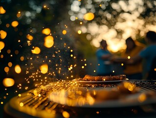 Evening barbecue with sparks and glowing ambiance