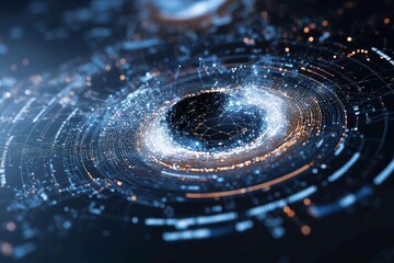 Poster - A striking abstract data visualization with glowing elements and digital patterns creates an impression of technology, advanced analytics, and futuristic design.