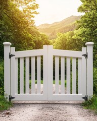 Serene White Gate in Nature Pathway