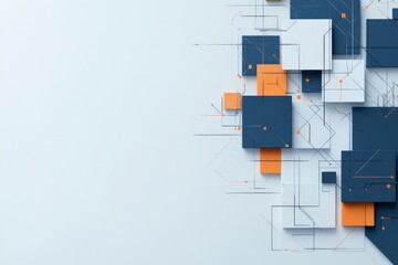 Poster - This minimalist abstract image contains intersecting geometric shapes with varying shades of blue and orange, reflecting modern artistic expression and creativity.