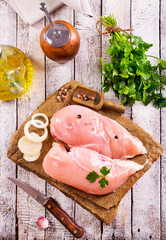 Wall Mural - Raw chicken breast or fillet with salt, pepper and fresh herbs