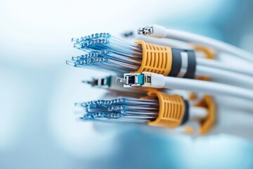 Poster - Close-up of fiber optic cables positioned for optimal precision and speed, emphasizing advanced technology and innovation, shown in a sleek and futuristic design.