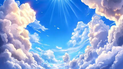 Poster - A peaceful sky with fluffy, white clouds drifting against a bright