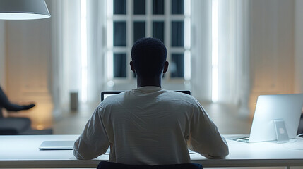 Aufkleber - An Worker working in a laptop, business review or online report at agency. Budget, planning and consultant at desk with computer.