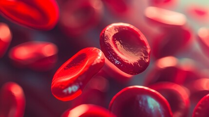 Poster - A detailed view of red blood cells against a soft, abstract background, macro shot
