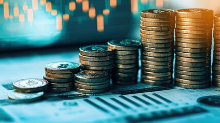 Aufkleber - Financial growth and success shown with charts, graphs, and currency.