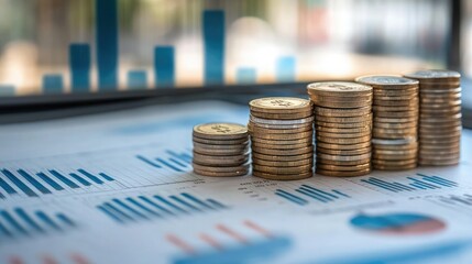 Aufkleber - Financial growth and success shown with charts, graphs, and currency. 