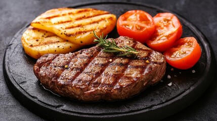 Wall Mural - Grilled Steak Dish with Fresh Vegetables and Potatoes