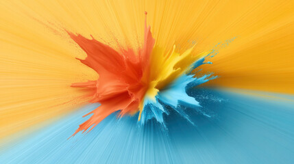 Poster - Dynamic splash effect featuring vibrant colors of electric blue, coral, and neon yellow against bright yellow background, creating energetic and lively visual impact