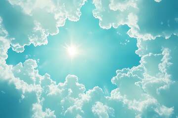 Wall Mural - the sky has the light of the sun, the sky is blue, there are small and large clouds alternating and 