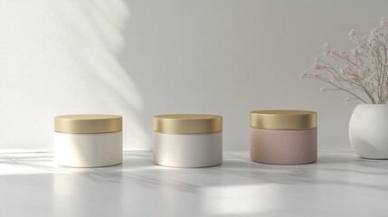 Poster - Elegant Display of Cosmetic Jars on a Minimalist Surface