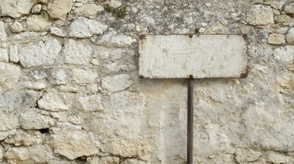 Aufkleber - blank sign on rustic stone wall for messaging