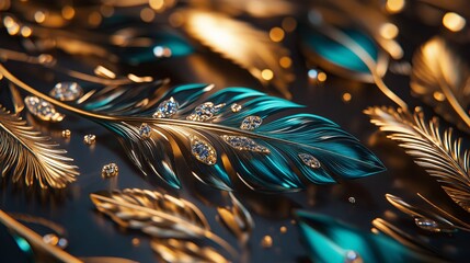 Poster - A vibrant close-up of peacock feathers, showcasing the rich blue, green, and gold colors in intricate detail