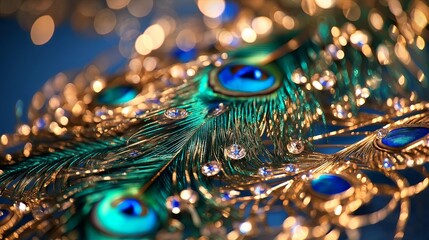 Aufkleber - A vibrant close-up of peacock feathers, showcasing the rich blue, green, and gold colors in intricate detail