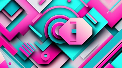 Poster - Abstract geometric shapes in gradient hues of teal, pink, and purple, creating a modern and futuristic feel. 