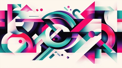 Poster - Abstract geometric shapes in gradient hues of teal, pink, and purple, creating a modern and futuristic feel. 