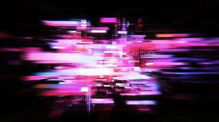 Poster - An abstract, digital glitch effect with neon colors, creating a dynamic and modern aesthetic.