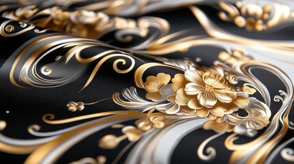 Poster - Black and metallic gold ink swirling together in an abstract pattern, creating a luxurious and sophisticated feel
