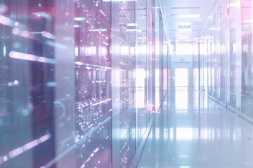 Poster - A high-tech server room filled with sleek equipment and glowing lights, representing cutting-edge technology and seamless data management in a digital age.