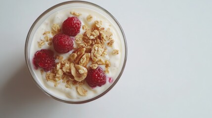 Wall Mural - Fresh Yogurt with Raspberries and Granola Topping